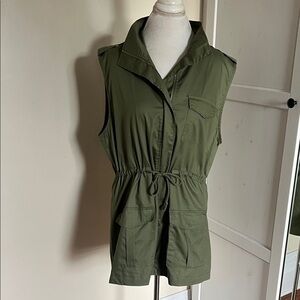 Angel Kiss Los Angeles Olive Greeni Sleeveless Cotton Utility Vest Size XL
